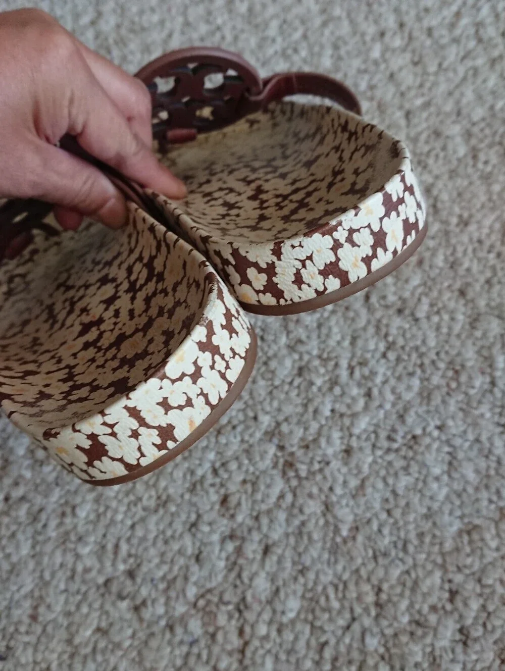 Tory Burch Miller Cloud leather sandals in a burnt cuoio floral print size 9.5